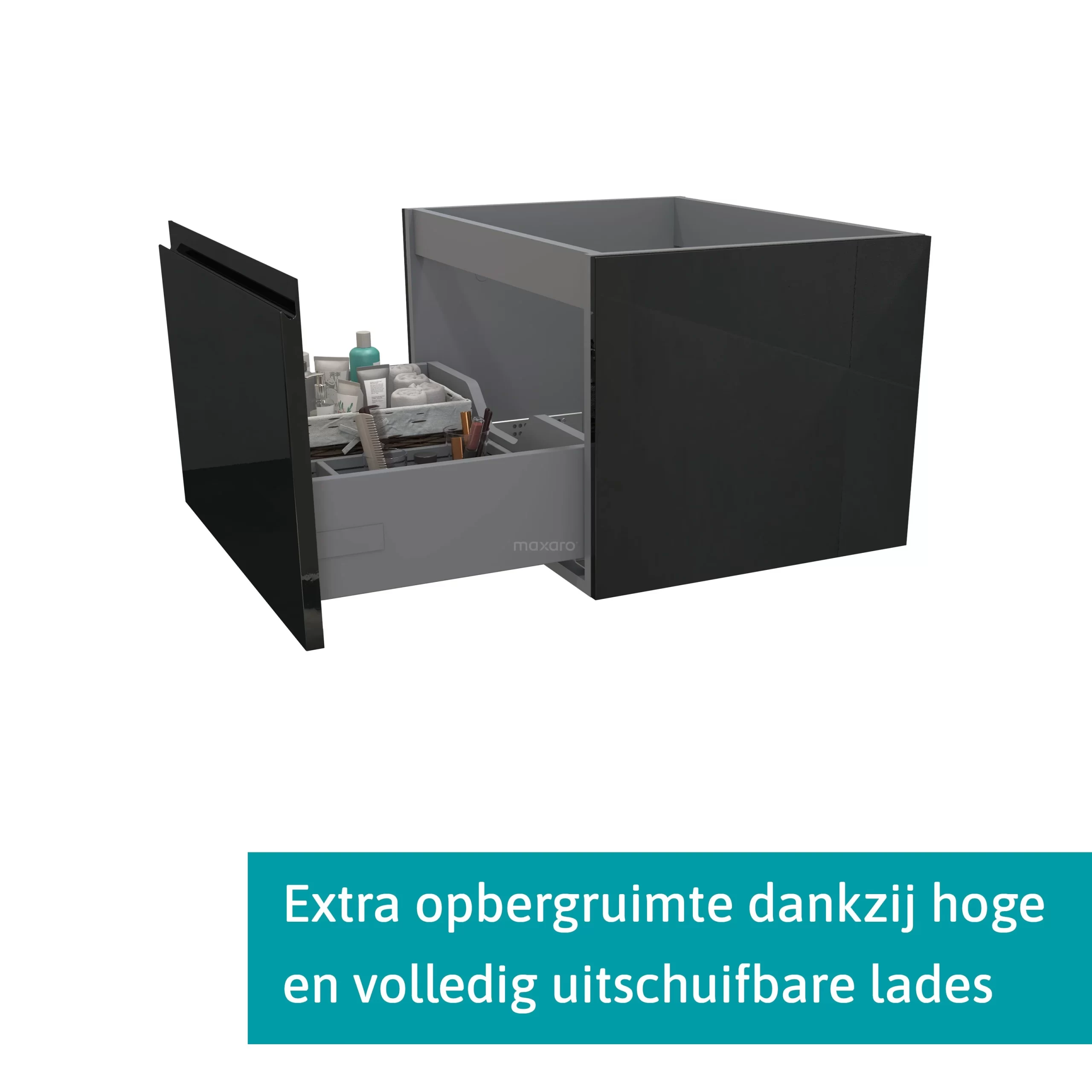 Modulo Plato Badkamermeubel Voor Waskom | 60 Cm Hoogglans Zwart Greeploos Front Lichtgrijs Beton Blad 1 Lade 4 Modulo Plato Badkamermeubel Voor Waskom | 60 Cm Hoogglans Zwart Greeploos Front Lichtgrijs Beton Blad 1 Lade - Afbeelding 2
