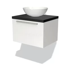 Modulo Plato Badkamermeubel Voor Waskom | 60 Cm Mat Wit Vlak Front Mat Zwart Blad 1 Lade