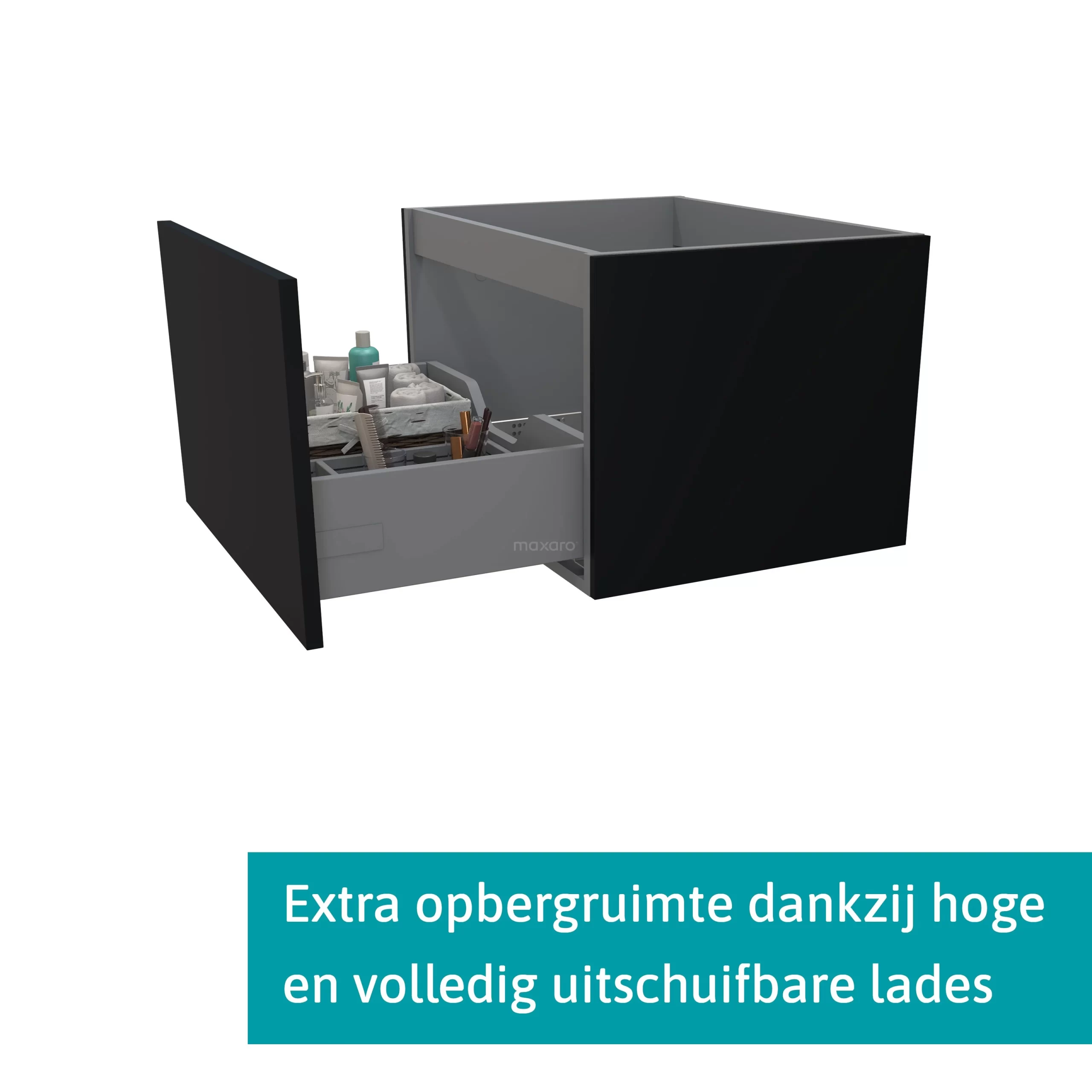 Modulo Plato Badkamermeubel Voor Waskom | 60 Cm Mat Zwart Vlak Front Hoogglans Wit Blad 1 Lade 4 Modulo Plato Badkamermeubel Voor Waskom | 60 Cm Mat Zwart Vlak Front Hoogglans Wit Blad 1 Lade - Afbeelding 2