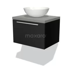 Modulo Plato Badkamermeubel Voor Waskom | 60 Cm Mat Zwart Vlak Front Lichtgrijs Beton Blad 1 Lade