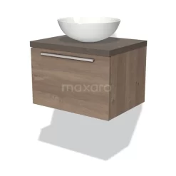 Modulo Plato Badkamermeubel Voor Waskom | 60 Cm Middenbruin Eiken Vlak Front Donkerbruin Eiken Blad 1 Lade