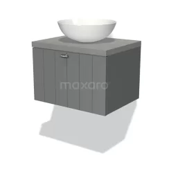 Modulo Plato Badkamermeubel Voor Waskom | 60 Cm Middengrijs Lamel Front Lichtgrijs Beton Blad 1 Lade