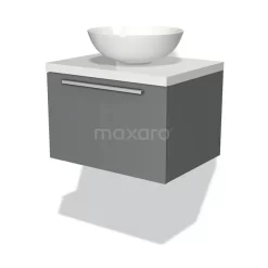 Modulo Plato Badkamermeubel Voor Waskom | 60 Cm Middengrijs Vlak Front Hoogglans Wit Blad 1 Lade