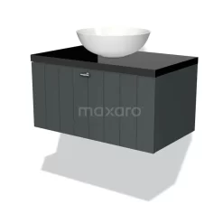 Modulo Plato Badkamermeubel Voor Waskom | 80 Cm Donkergrijs Lamel Front Hoogglans Zwart Blad 1 Lade