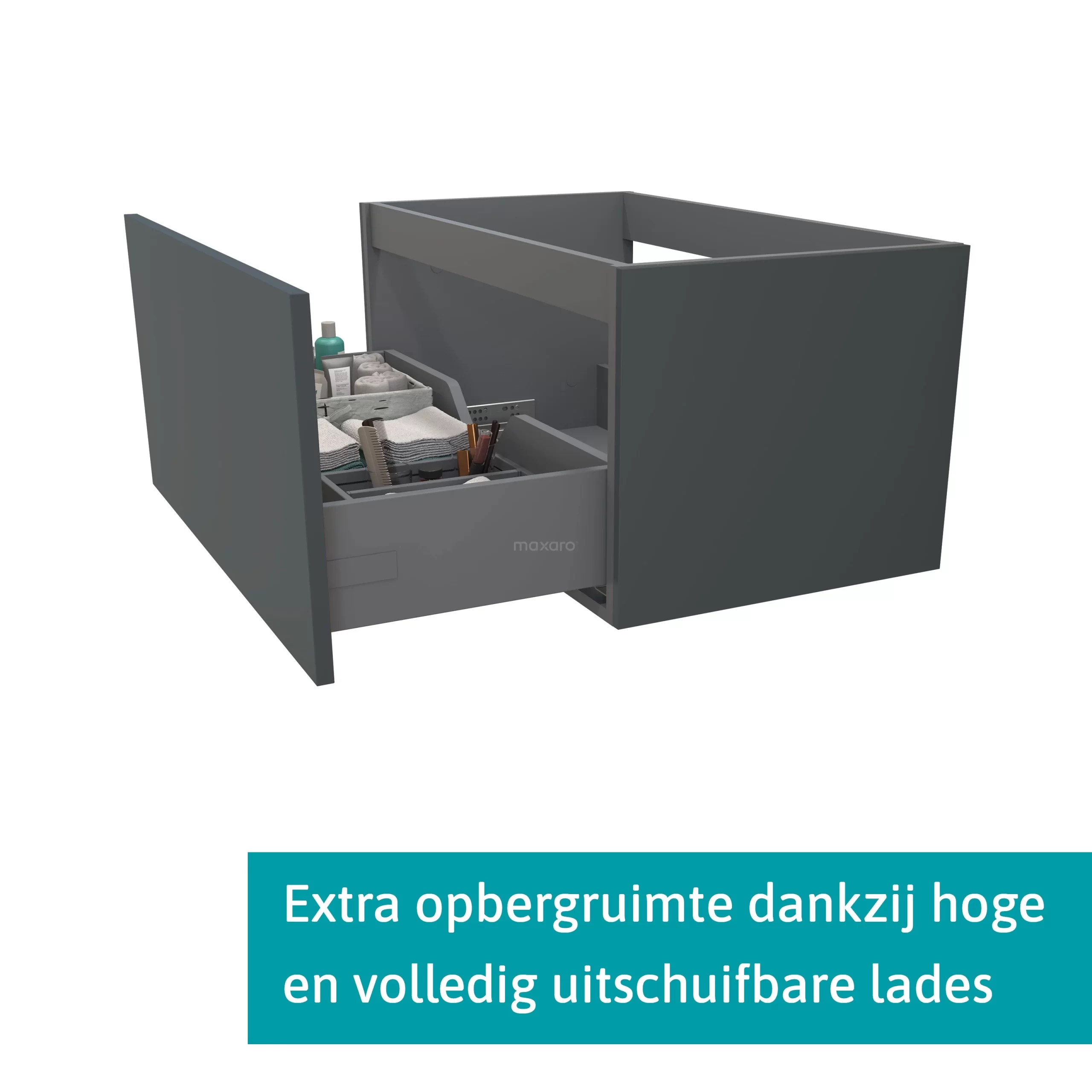 Modulo Plato Badkamermeubel Voor Waskom | 80 Cm Donkergrijs Vlak Front Mat Zwart Blad 1 Lade 4 Modulo Plato Badkamermeubel Voor Waskom | 80 Cm Donkergrijs Vlak Front Mat Zwart Blad 1 Lade - Afbeelding 2