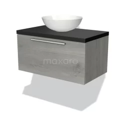 Modulo Plato Badkamermeubel Voor Waskom | 80 Cm Grijs Eiken Vlak Front Mat Zwart Blad 1 Lade