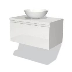Modulo Plato Badkamermeubel Voor Waskom | 80 Cm Hoogglans Wit Greeploos Front Hoogglans Wit Blad 1 Lade