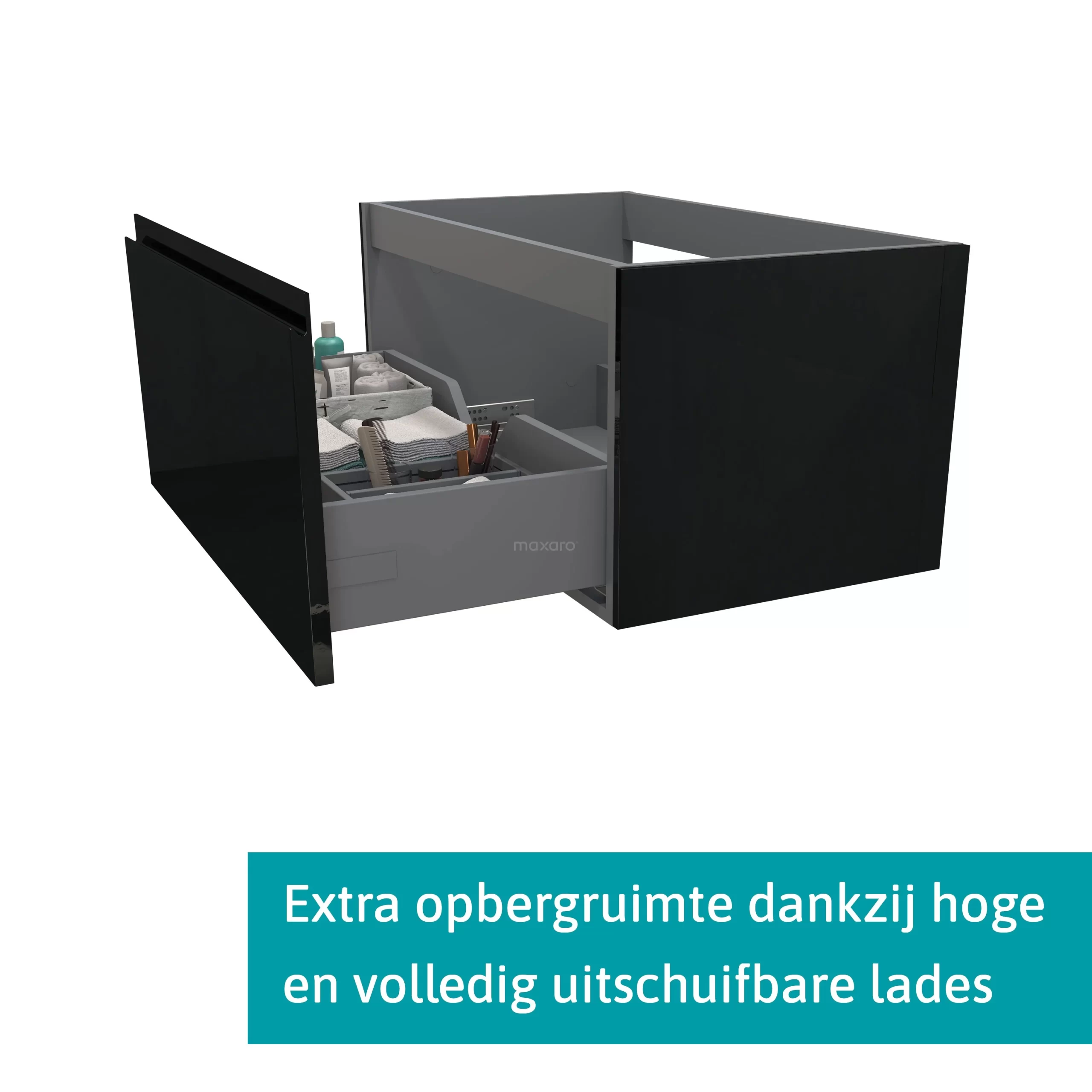 Modulo Plato Badkamermeubel Voor Waskom | 80 Cm Hoogglans Zwart Greeploos Front Hoogglans Wit Blad 1 Lade 4 Modulo Plato Badkamermeubel Voor Waskom | 80 Cm Hoogglans Zwart Greeploos Front Hoogglans Wit Blad 1 Lade - Afbeelding 2