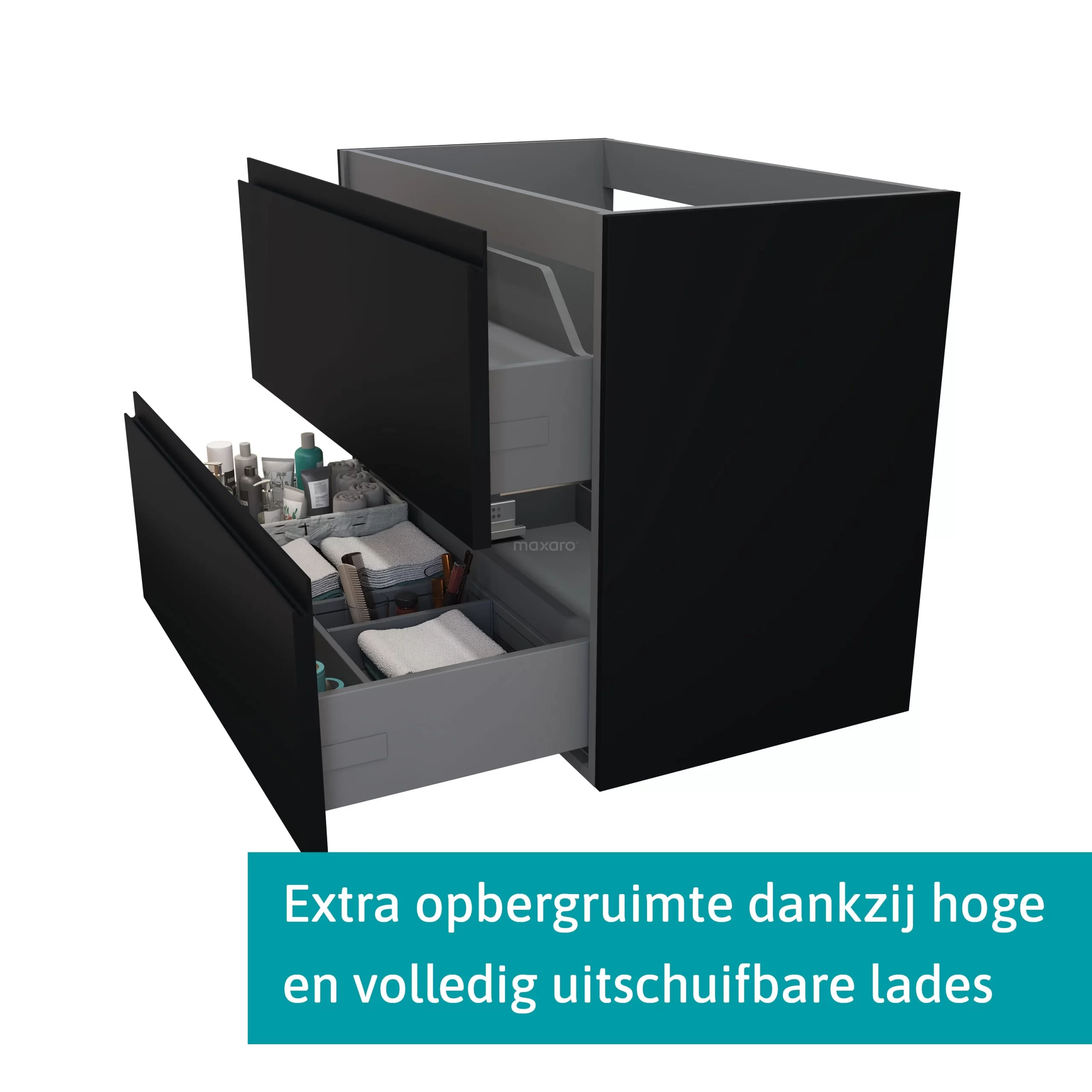 Modulo Plato Badkamermeubel Voor Waskom | 80 Cm Mat Zwart Greeploos Front Lichtbruin Eiken Blad 2 Lades Onder Elkaar 4 Modulo Plato Badkamermeubel Voor Waskom | 80 Cm Mat Zwart Greeploos Front Lichtbruin Eiken Blad 2 Lades Onder Elkaar - Afbeelding 2