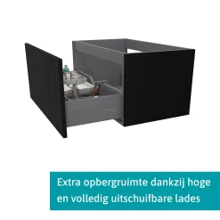 Modulo Plato Badkamermeubel Voor Waskom | 80 Cm Mat Zwart Lamel Front Hoogglans Zwart Blad 1 Lade -Winkel Voor Badkamermeubels modulo plato badkamermeubel voor waskom 80 cm mat zwart lamel front hoogglans zwart blad 1 lade bmk11 00181 1