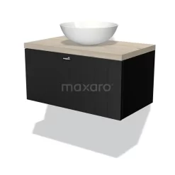 Modulo Plato Badkamermeubel Voor Waskom | 80 Cm Mat Zwart Lamel Front Lichtgrijs Eiken Blad 1 Lade