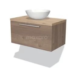 Modulo Plato Badkamermeubel Voor Waskom | 80 Cm Middenbruin Eiken Vlak Front Lichtbruin Eiken Blad 1 Lade