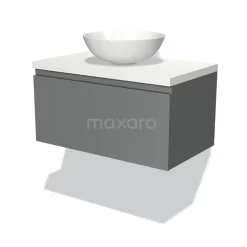 Modulo Plato Badkamermeubel Voor Waskom | 80 Cm Middengrijs Greeploos Front Mat Wit Blad 1 Lade