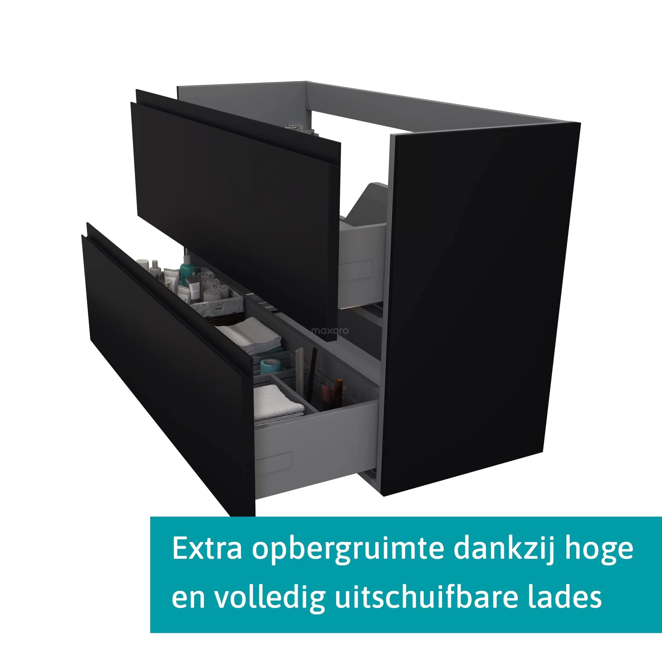 Modulo Plato Slim Badkamermeubel Voor Waskom | 120 Cm Mat Zwart Greeploos Front Mat Zwart Blad 2 Lades Onder Elkaar 4 Modulo Plato Slim Badkamermeubel Voor Waskom | 120 Cm Mat Zwart Greeploos Front Mat Zwart Blad 2 Lades Onder Elkaar - Afbeelding 2