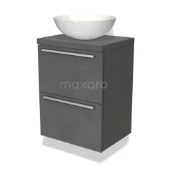 Modulo Plato Slim Badkamermeubel Voor Waskom | 50 Cm Donkergrijs Beton Vlak Front Donkergrijs Beton Blad 2 Lades Onder Elkaar