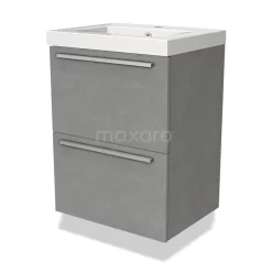 Modulo Slim Badkamermeubel Met Wastafel | 50 Cm Lichtgrijs Beton Vlak Front Mineraalmarmer 2 Lades Onder Elkaar