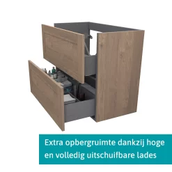 Modulo Slim Badkamermeubel Met Wastafel | 80 Cm Middenbruin Eiken Kader Front Keramiek 2 Lades Onder Elkaar -Winkel Voor Badkamermeubels modulo slim badkamermeubel met wastafel 80 cm middenbruin eiken kader front keramiek 2 lades onder elkaar bmw37 00237 1