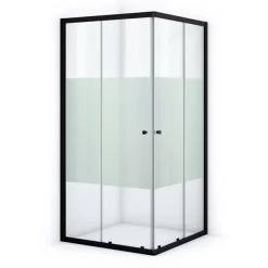 Ruby Allure Douchecabine | 80x80 Cm Mat Zwart Helder Met Matte Strook Schuifdeur Vierkant