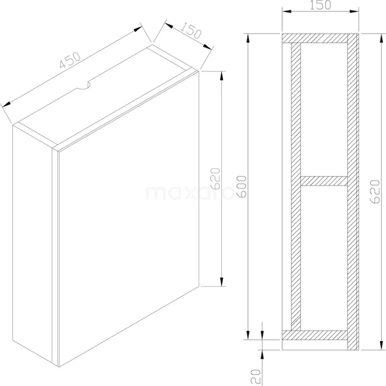Spiegelkast Lato 45x62cm Hoogglans Wit 1 Deur 8 Spiegelkast Lato 45x62cm Hoogglans Wit 1 Deur - Afbeelding 6