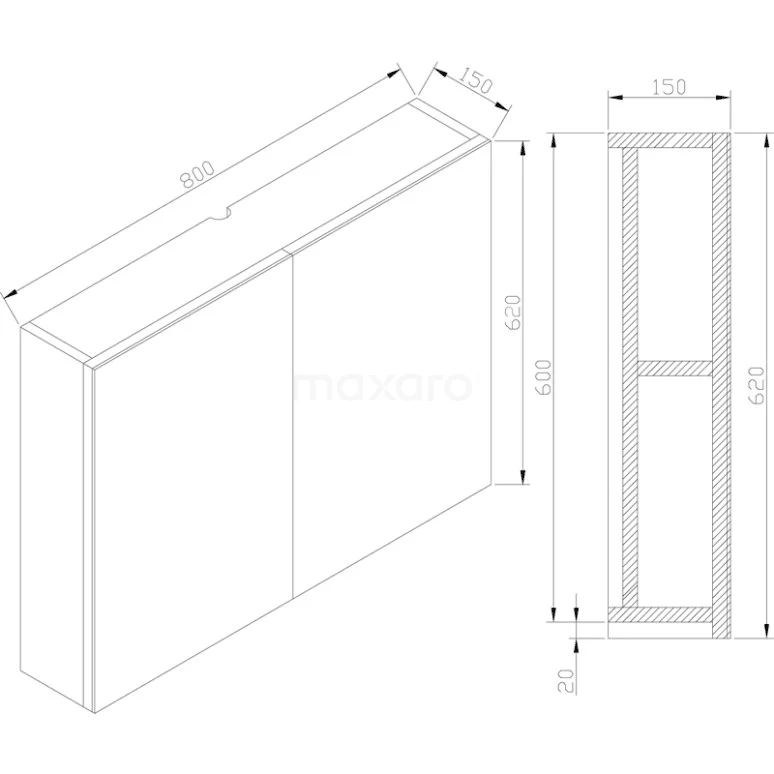Spiegelkast Lato 80x62cm Hoogglans Wit 2 Deuren 8 Spiegelkast Lato 80x62cm Hoogglans Wit 2 Deuren - Afbeelding 6