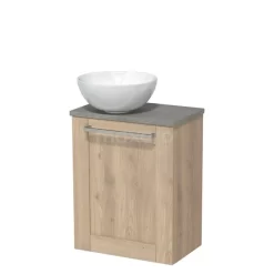 Toiletmeubel Met Waskom Keramiek Modulo Lichtbruin Eiken Kader 41 Cm Grijs Eiken Blad