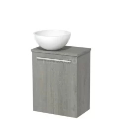 Toiletmeubel Met Waskom Mineraalmarmer Glanzend Modulo Grijs Eiken 41 Cm