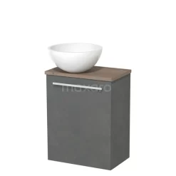 Toiletmeubel Met Waskom Mineraalmarmer Modulo Donkergrijs Beton Vlak 41 Cm Middenbruin Eiken Blad