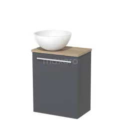 Toiletmeubel Met Waskom Mineraalmarmer Modulo Donkergrijs Vlak 41 Cm Lichtbruin Eiken Blad