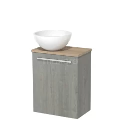 Toiletmeubel Met Waskom Mineraalmarmer Modulo Grijs Eiken Vlak 41 Cm Lichtbruin Eiken Blad
