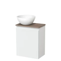 Toiletmeubel Met Waskom Mineraalmarmer Modulo Mat Wit Greeploos 41 Cm Middenbruin Eiken Blad
