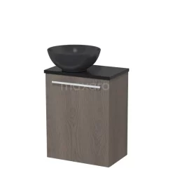 Toiletmeubel Met Waskom Quartz Modulo Donkerbruin Eiken Vlak 41 Cm Mat Zwart Blad