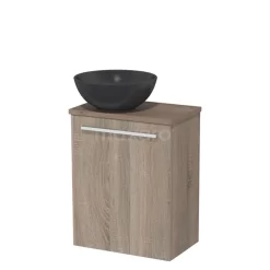 Toiletmeubel Met Waskom Quartz Modulo Eiken Vlak 41 Cm Middenbruin Eiken Blad