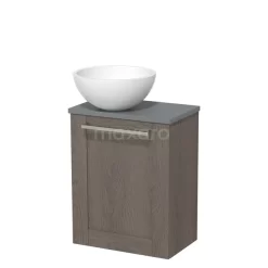 Toiletmeubel Met Waskom Solid Surface Modulo Donkerbruin Eiken Kader 41 Cm Middengrijs Blad
