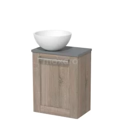 Toiletmeubel Met Waskom Solid Surface Modulo Eiken Kader 41 Cm Middengrijs Blad