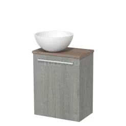 Toiletmeubel Met Waskom Solid Surface Modulo Grijs Eiken Vlak 41 Cm Middenbruin Eiken Blad