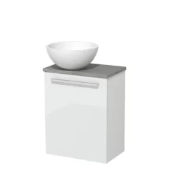 Toiletmeubel Met Waskom Solid Surface Modulo Hoogglans Wit Vlak 41 Cm Grijs Eiken Blad