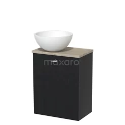 Toiletmeubel Met Waskom Solid Surface Modulo Mat Zwart Lamel 41 Cm Lichtgrijs Eiken Blad