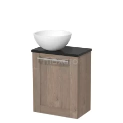 Toiletmeubel Met Waskom Solid Surface Modulo Middenbruin Eiken Kader 41 Cm Mat Zwart Blad