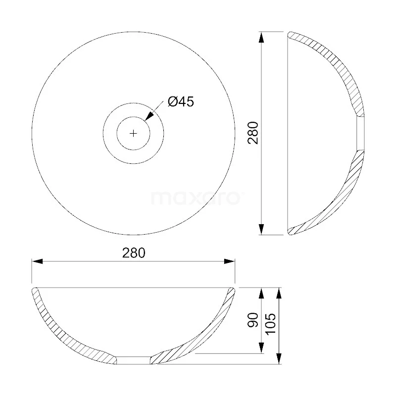 Waskom Clasico Keramiek Glanzend Zwart 28x10,5cm Rond 4 Waskom Clasico Keramiek Glanzend Zwart 28x10,5cm Rond - Afbeelding 2