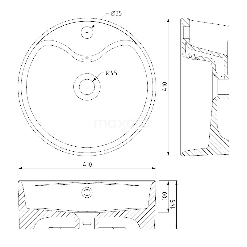 Waskom Clasico Keramiek Wit 41x14,5cm Rond 1 Kraangat 6 Waskom Clasico Keramiek Wit 41x14,5cm Rond 1 Kraangat - Afbeelding 4