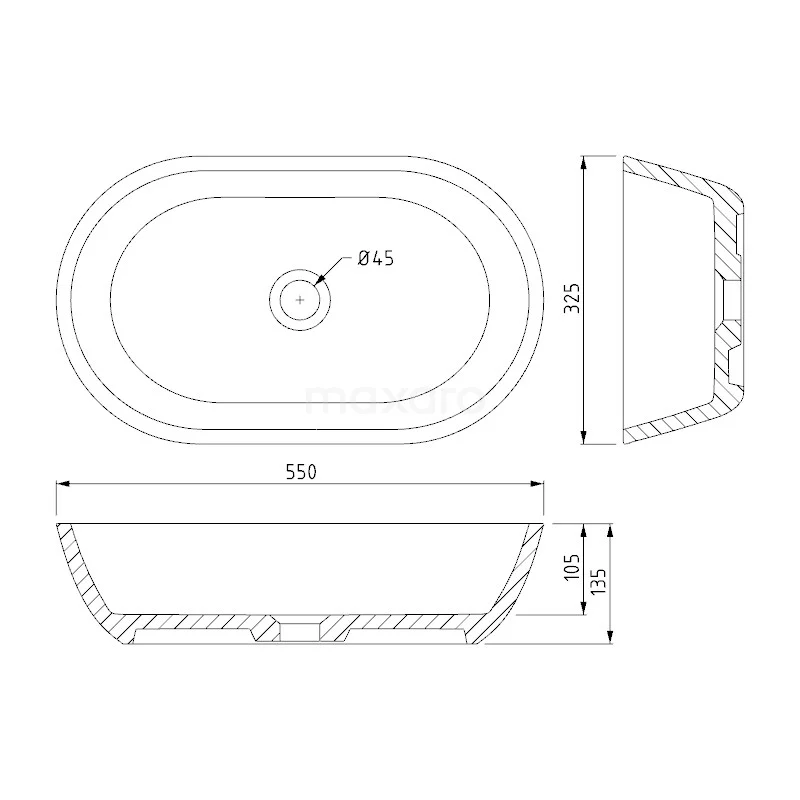 Waskom Mintra Mineraalmarmer Glanzend Wit 55x32,5cm Ovaal 5 Waskom Mintra Mineraalmarmer Glanzend Wit 55x32,5cm Ovaal - Afbeelding 3