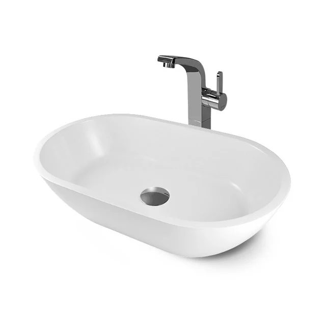 Waskom Mintra Mineraalmarmer Glanzend Wit 55x32,5cm Ovaal 3 Waskom Mintra Mineraalmarmer Glanzend Wit 55x32,5cm Ovaal